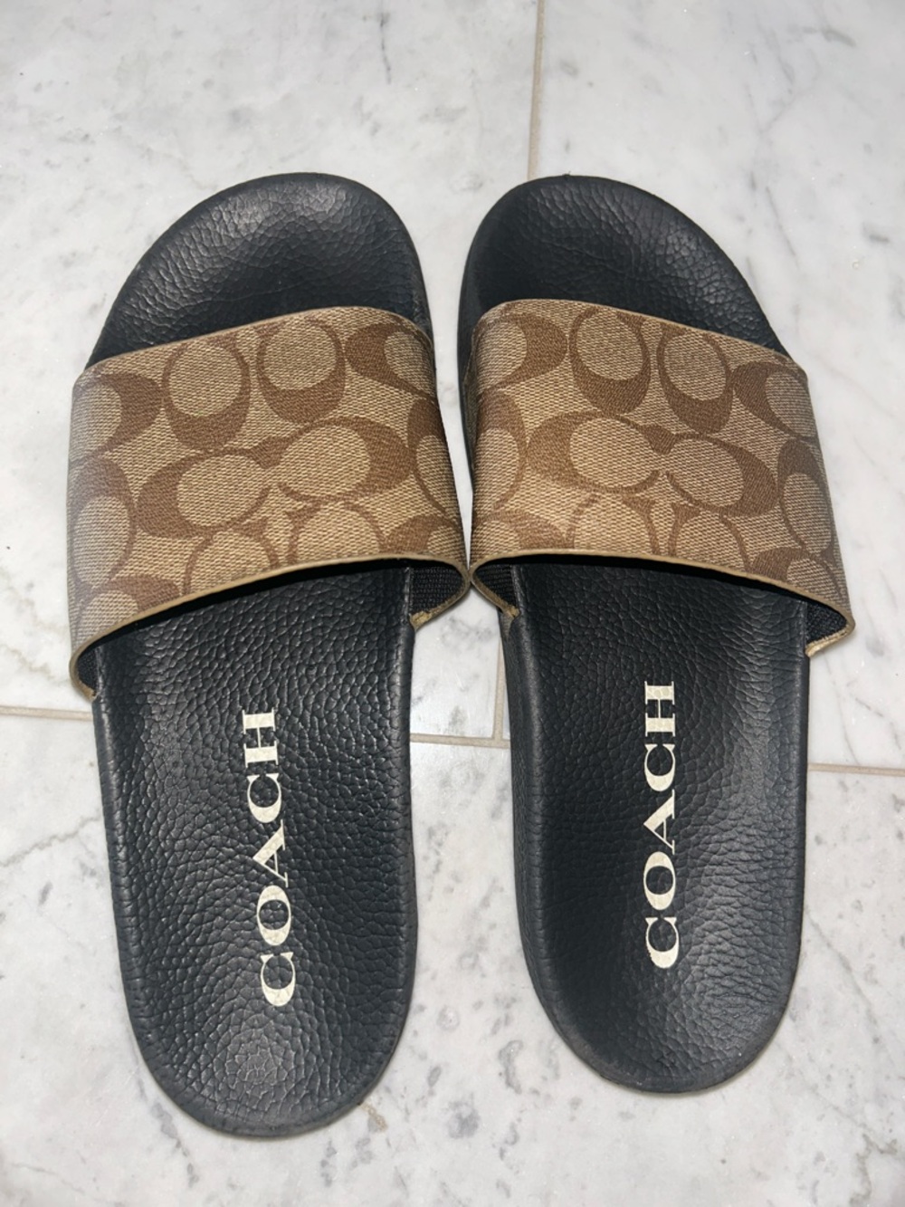 Coach Brown Signature Monogram Slide Sandals with Black Footbed - Picture 5 of 8